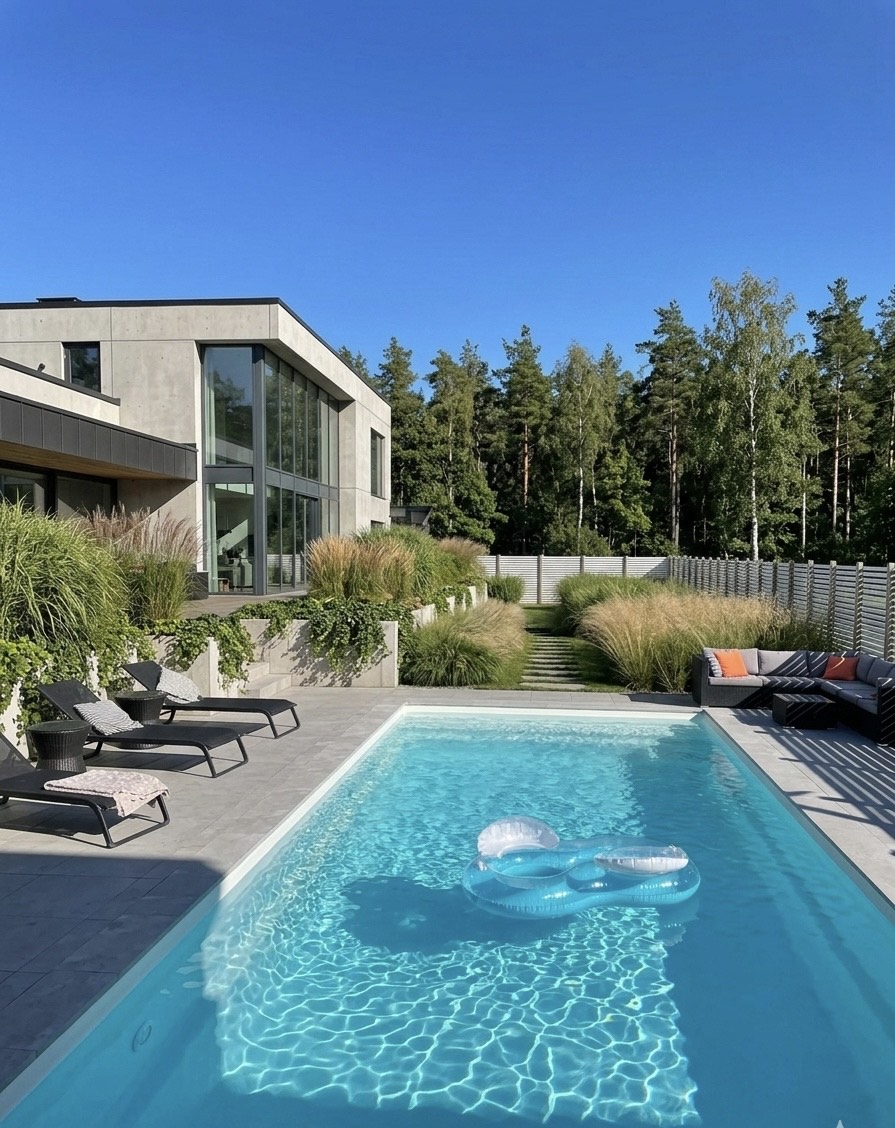 Realizacja basenu z ogrodem