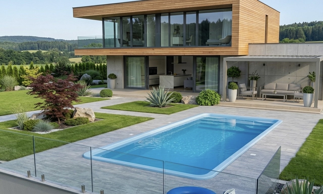 Stylowy ogród z basenem